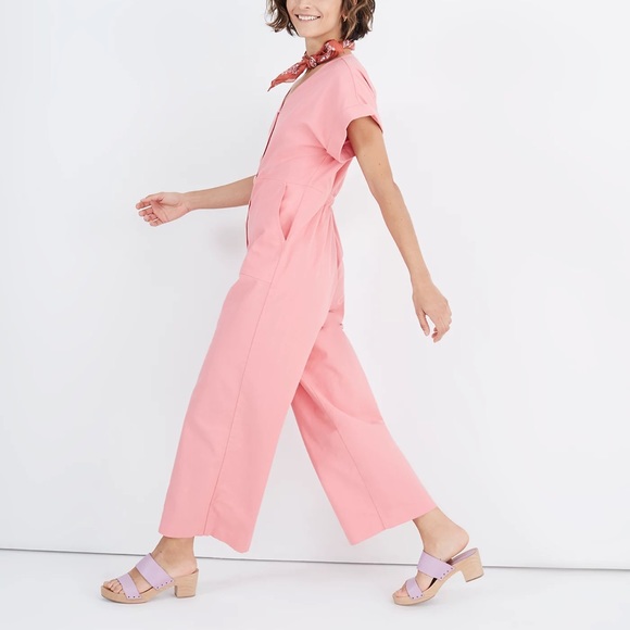 Madewell Pants - Madewell button front day jumpsuit dark pink utility 1pc boiler suit wide leg 2P